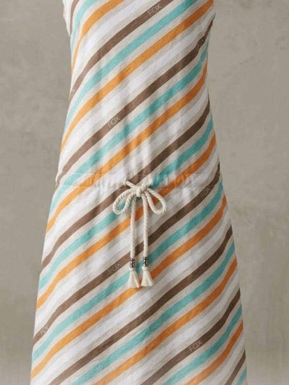 Fox Striped Cotton A-Line Skirt in White, Turquoise & Brown